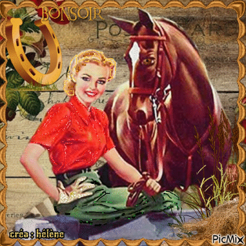 jeune femme et son cheval ( vintage ) - 無料のアニメーション GIF