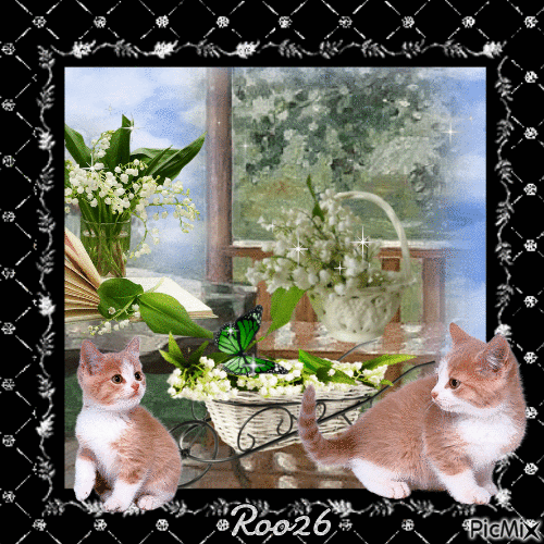 Lily of the Valley and Cats - Bezmaksas animēts GIF