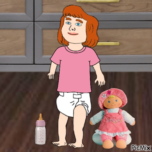 Ginger with dolly and bottle - zdarma png