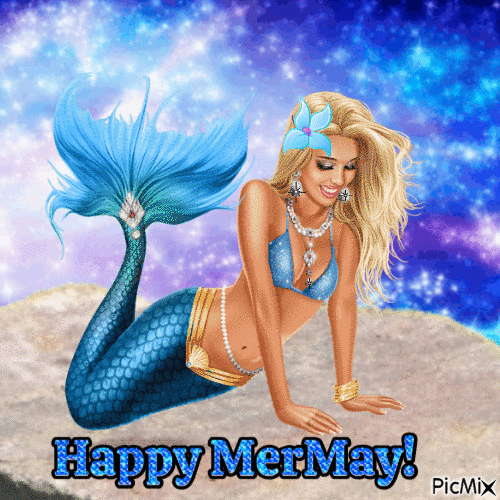 Mermaid in blue world (My 2,350th PicMix) - Gratis animeret GIF