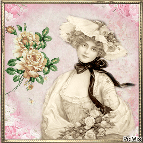 Femme vintage - Tons roses et beiges. - Darmowy animowany GIF