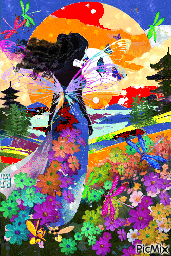 Цветочная Полянка - GIF animado grátis