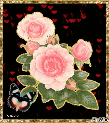 Three pink roses. - GIF animé gratuit
