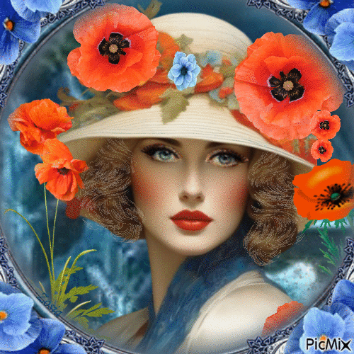 Portrait of a woman in flowers - Free animated GIF