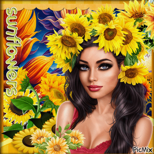 Frau mit Sonnenblumen - GIF animate gratis