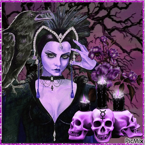Goth Queen with Crow in Purple - Zdarma animovaný GIF