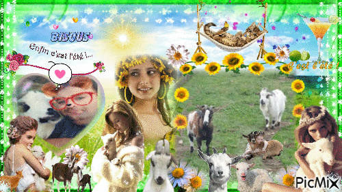 vive l'été avec Charlie et fleur la chèvre - GIF animé gratuit