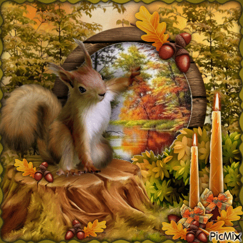 Autumn Squirrel w Candle-RM-06-07-23 - Free animated GIF