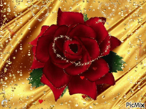 Red Rose and Hearts - GIF animado grátis