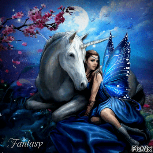 fairy with unicorn - GIF animate gratis
