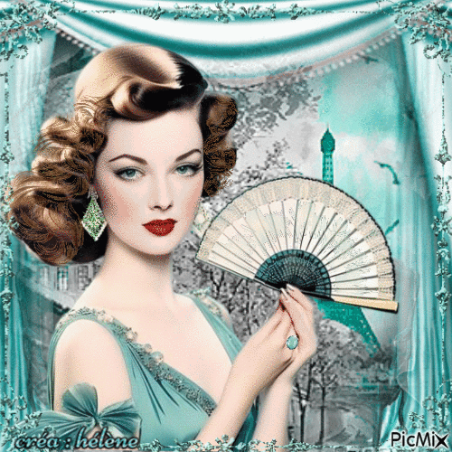 concours : Femme vintage turquoise - GIF animado gratis