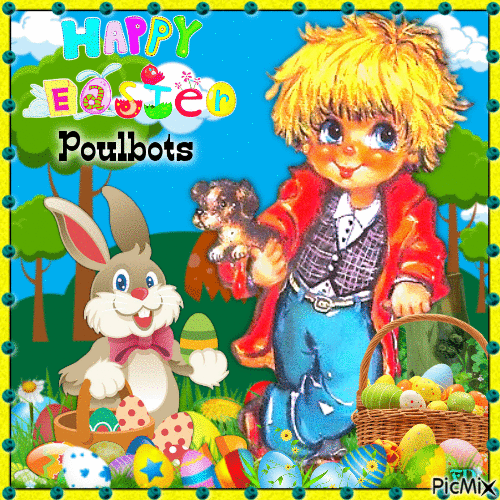 Poulbot - Ostern mit einem Kaninchen - 無料のアニメーション GIF