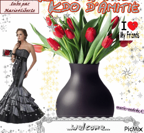 Tulipes,un bouquet, Une belle femme - Kdo d'Amitié . Welcome. - Free animated GIF