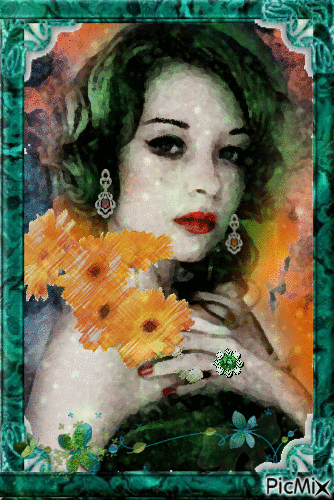 Portrait of a woman - Orange and green tones - GIF animé gratuit