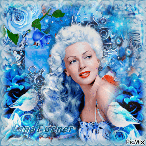 Lana Turner-Porträt in Blau - Gratis animeret GIF
