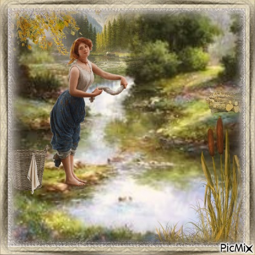 Die Waschfrau am Flussufer - png grátis