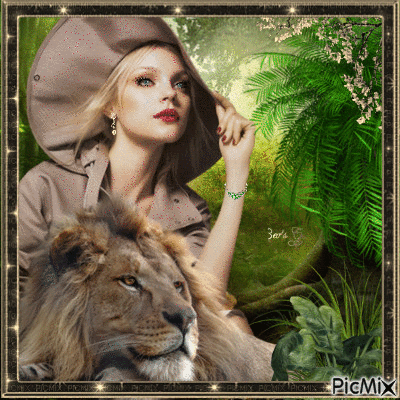 woman with lion bp - Bezmaksas animēts GIF