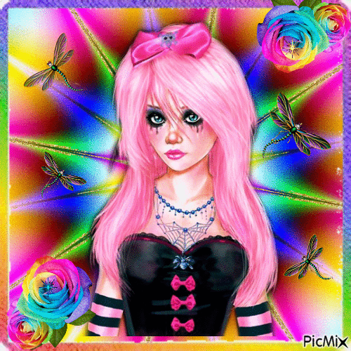 Gothic Girl in Rainbow Colors - Бесплатный анимированный гифка
