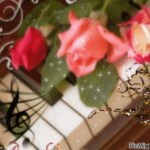 Roses et piano - Ücretsiz animasyonlu GIF