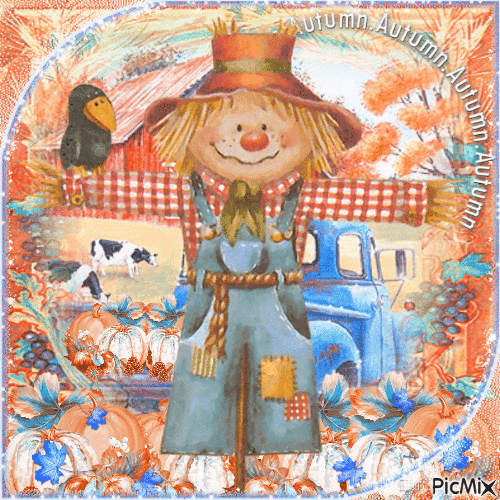 Cute cartoon - Scarecrow autumn - Nemokamas animacinis gif