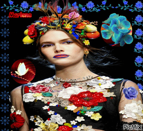 Portrait Woman Spring Flowers Deco Glitter - Free animated GIF