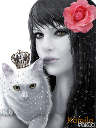 Lady and cats - Free animated GIF