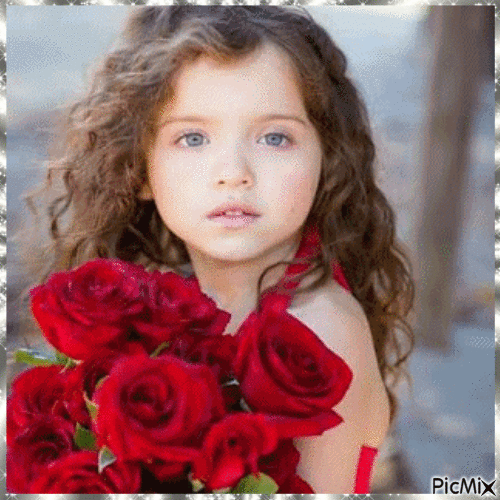 Fille avec des roses - GIF animé gratuit