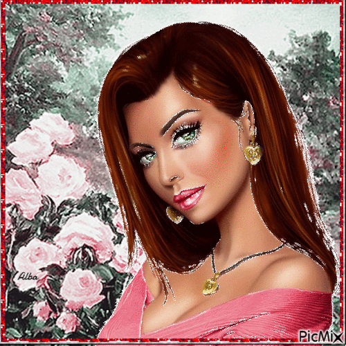 Retrato con rosas - Бесплатный анимированный гифка