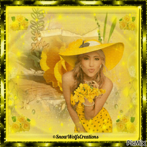 yellow Flowers And Woman - 免费动画 GIF