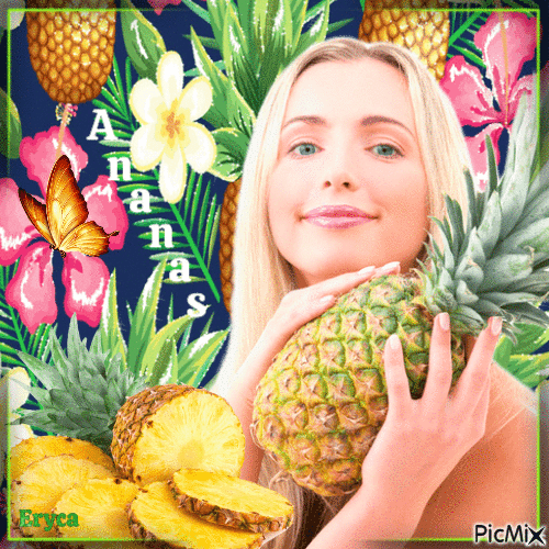 Femme et ananas - GIF animé gratuit