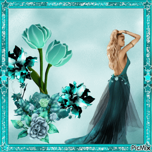 femme et fleurs - Gratis geanimeerde GIF