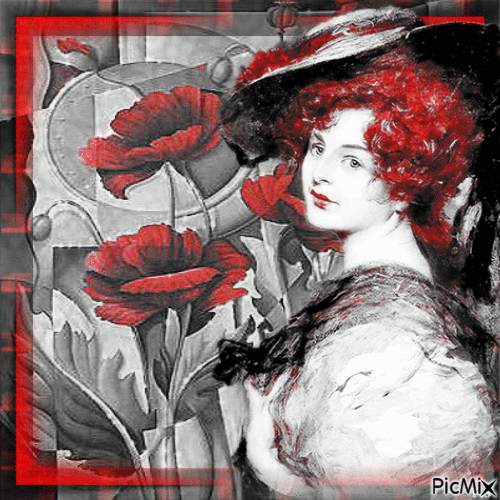 Schwarz-Silber-Weiß-Rot - Portrait - GIF animasi gratis
