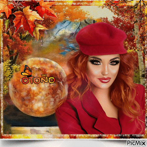Mujer pelirroja en otoño - Besplatni animirani GIF