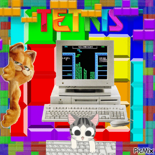 Garfield,Chi and tetris - Gratis geanimeerde GIF
