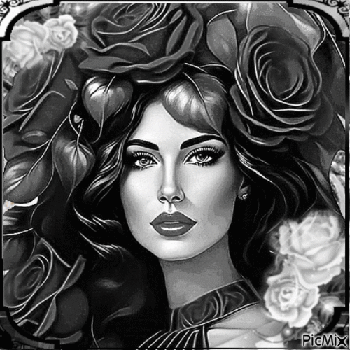 Portrait de femme avec des roses - GIF animé gratuit