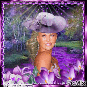"Woman and purple flowers" - GIF animé gratuit