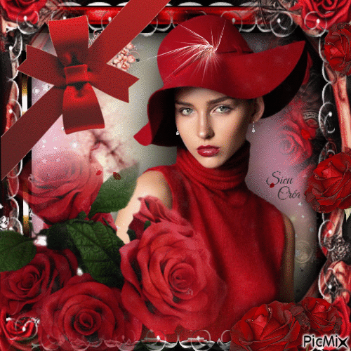 Piros kalapos hölgy - Ingyenes animált GIF