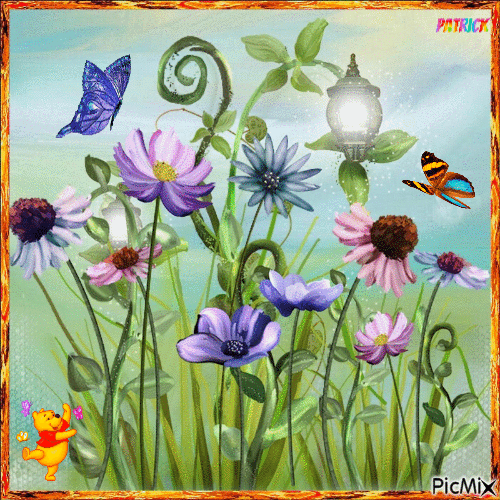 Les papillons et les fleurs - Бесплатный анимированный гифка
