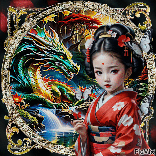 Drache und Kind in Asien - Free animated GIF