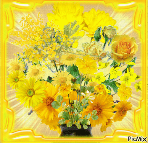 Bouquet fleurs jaunes - Gratis geanimeerde GIF