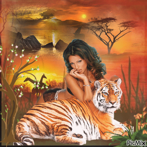 ☆☆  Woman and  Tiger ☆☆ - GIF animé gratuit