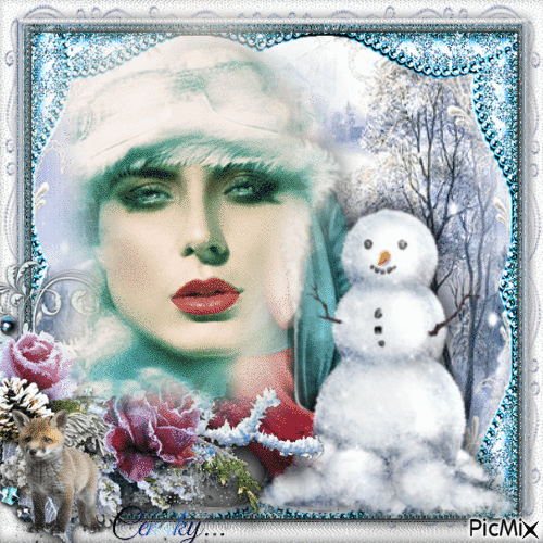 Femme en hiver - Vintage - GIF animé gratuit