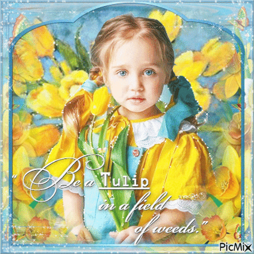Spring children girl tulips - GIF animé gratuit