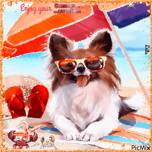 Enjoy your Summer vacation. Dog. Beach - GIF animé gratuit