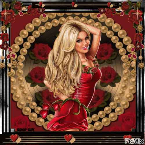 Valentines-woman-roses - Free animated GIF
