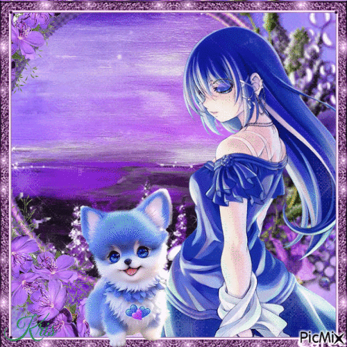 Manga en bleu et violet - Gratis animeret GIF