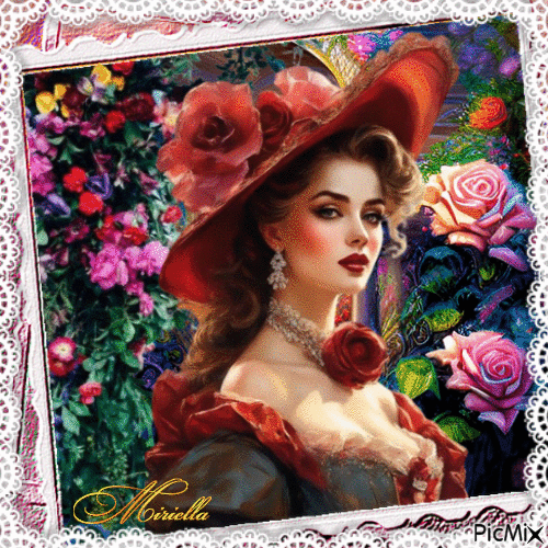 Contest!Belle femme parmi les roses - Free animated GIF