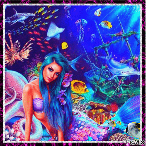 mermaid and seabed - GIF animé gratuit