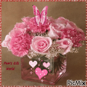 Pink Roses and Carnations - Free animated GIF