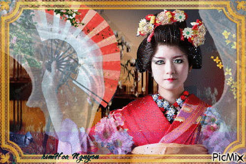 nàng geisha đẹp như hoa của Nhật Bản - GIF animado grátis